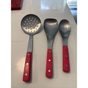 Mad Hungry Stainless Cooking Spoons Red Handles Set of 3